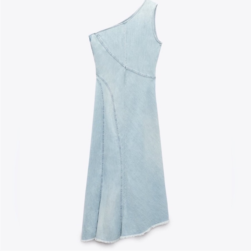 ZARA One-Shoulder Sleeveless Midi Sundress Blue M